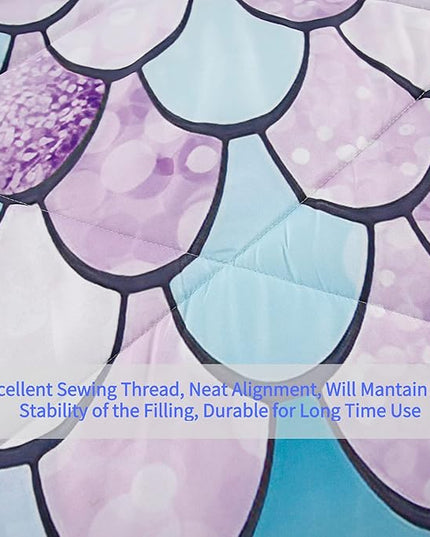 RYNGHIPY 2Pcs Colorful Mermaid Scale Print Comforter Bedding Set Twin Size, Soft Microfiber Coverlet Set/Bedspread/Quilt Set with Colorful Scale Design (Mermaid,Twin) - LeafyLoom