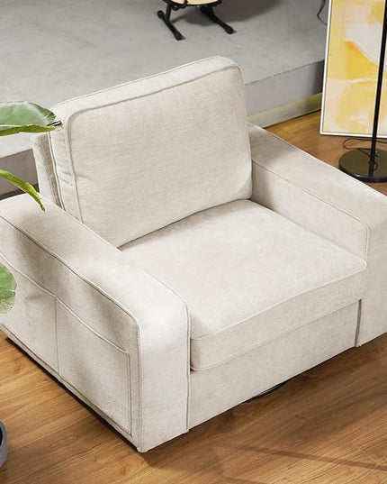 EASELAND Oversized Accent Chair, Reading Chair with Upholstered Chenille Fabric, Sofa Chair with Armrest, Single Sofa Chair for Living Room, Swivel Chair with Wooden Legs, Comfy Chair for Small Spaces - LeafyLoom