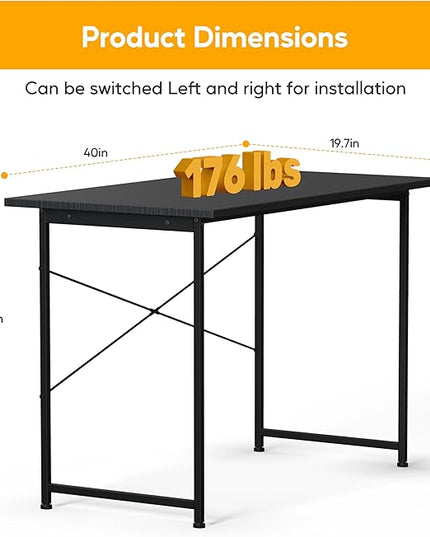 HealSmart Home Office Computer Desk, Modern Style Design with Headphone Hooks for Working, Writing and Gaming, 32 Inch, 40 Inches, Black - LeafyLoom