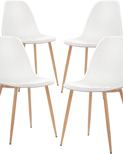 CangLong Dining Mid Century Modern Hollow Back Design Plastic Shell Armless Side Chair with Metal Legs, Set of 4, White (CL-191618) - LeafyLoom