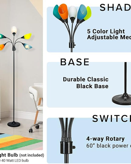Catalina Lighting 20744-000 Medusa 5-Light Adjustable Floor Lamp, Standing Lamp, Multi-Head Lamp, Living Room Floor Light, LED Bulb NOT Included, 67.75", Multi-Color - LeafyLoom