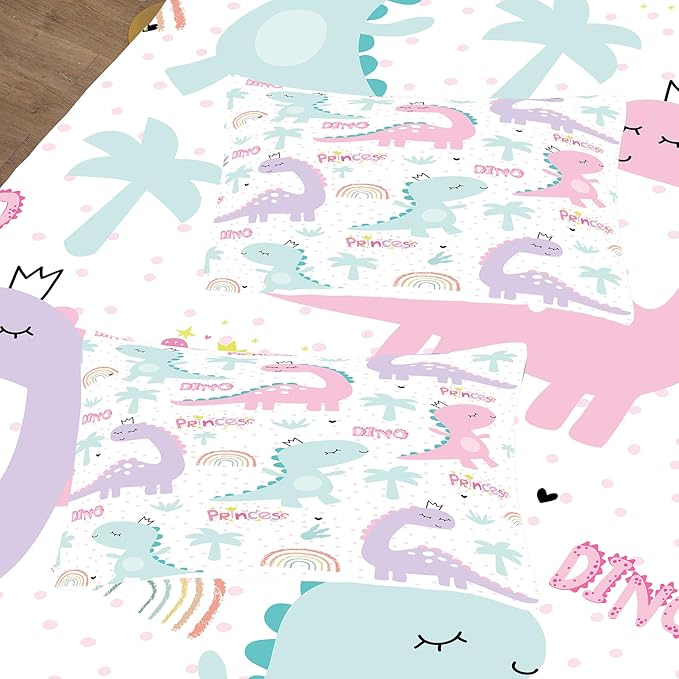 NINENINE Girls Comforter Sets Full,Dinosaur Bedding Sets Full Size,Comforter Sets for Girls,Princess Bedding Set Cute Bed Sets with Pillowcases - LeafyLoom