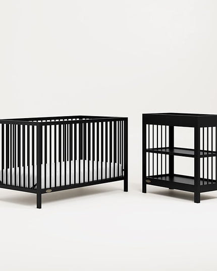 Graco Teddi 5-in-1 Convertible Crib (Black) – GREENGUARD Gold Certified, Converts to Daybed, Toddler & Twin Bed with Headboard and Footboard, Adjustable Mattress Height - LeafyLoom