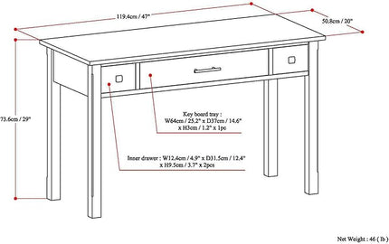 SIMPLIHOME Avalon SOLID WOOD Contemporary 47 Inch Wide Writing Desk in White, For the Office Desk, Writing Table, Workstation and Study Table - LeafyLoom