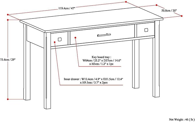 SIMPLIHOME Avalon SOLID WOOD Contemporary 47 Inch Wide Writing Desk in White, For the Office Desk, Writing Table, Workstation and Study Table - LeafyLoom