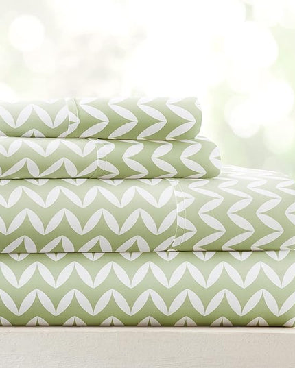 Linen Market 4 Piece King Bedding Sheet Set (Sage Chevron) - Sleep Better Than Ever with These Ultra-Soft & Cooling Bed Sheets for Your King Size Bed - Deep Pocket Fits 16" Mattress - LeafyLoom