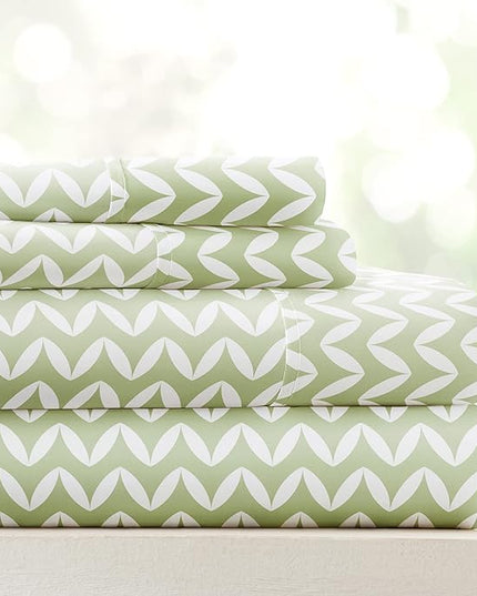 Linen Market 3 Piece Twin Bedding Sheet Set (Sage Chevron) - Sleep Better Than Ever with These Ultra-Soft & Cooling Bed Sheets for Your Twin Size Bed - Deep Pocket Fits 16" Mattress - LeafyLoom