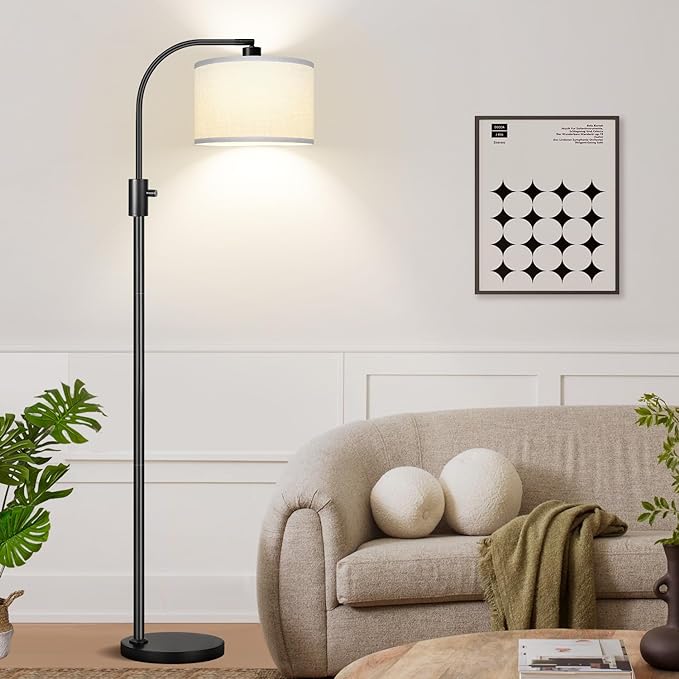 Nintiue Dimmable Floor Lamp, 1200 Lumens LED Edison Bulb Included, Arc Floor Lamps for Living Room Modern Standing Lamp with Linen Shade - LeafyLoom