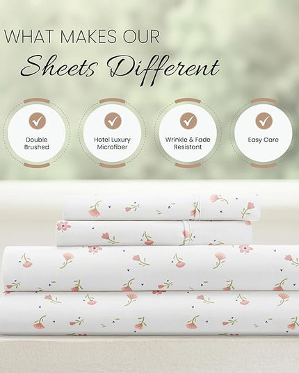 Linen Market 4 Piece Queen Sheets Set (Pink Floral) - Sleep Better Than Ever with These Ultra-Soft & Cooling Bed Sheets for Your Queen Size Bed - Deep Pocket Fits 16" Mattress - LeafyLoom