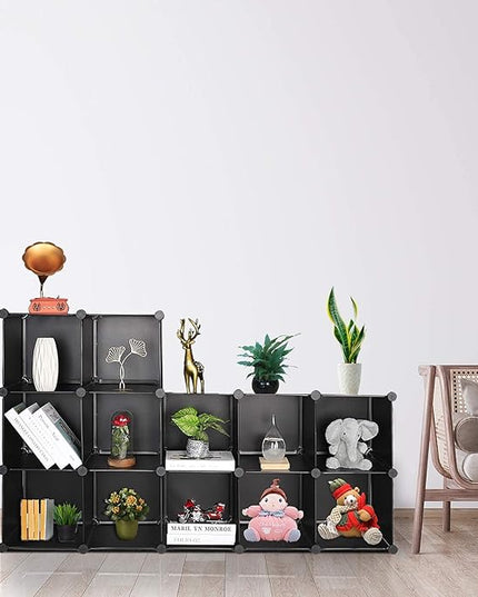 TUMUCUTE Cube Storage Organizer, 12-Cube DIY Plastic Closet Cabinet Modular Bookcase, Storage Shelves for Bedroom Living Room, Office, Black - LeafyLoom