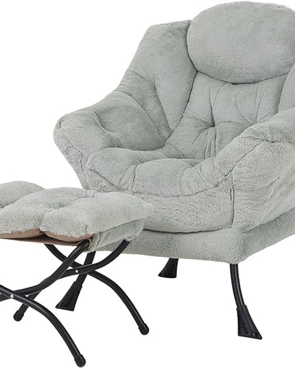 Welnow Lazy Chair with Ottoman, Modern Lounge Accent Chair with Armrests and a Side Pocket, Leisure Sofa Chair, Reading Chair with Footrest for Small Space, Corner Chair, Plush Green - LeafyLoom