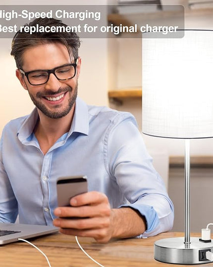 𝟮𝟬𝟮𝟯 𝗡𝗘𝗪 Set of 2 Touch White Table Lamps with 2 USB Ports & AC Outlet, 3-Way Dimmable Bedside Nightstand Lamps for Bedroom Living Room Nursery , 800 Lumens 5000K Daylight Bulbs Included - LeafyLoom