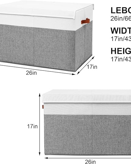 Large Toy Storage Box with Lid, Sturdy Toys Storage Chest Bin Organizer Basket with Dividers for Kids, Boys, Girls, Nursery, Closet, Bedroom, Playroom 26"x17" x17" (Grey and White) - LeafyLoom