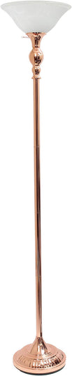 Elegant Designs LF2001-RGD 1 Light Torchiere Marbleized White Glass Shade Floor Lamp, Rose Gold - LeafyLoom