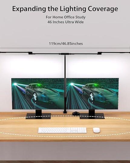 Desk Lamp for Office Home, 4 Heads, 24W Ultra Bright, 5 Colors 10 Bright Levels, Long Flexible Clamp Clip Light, Task Table Lamp with Adapter & Switch Controller, Black - LeafyLoom