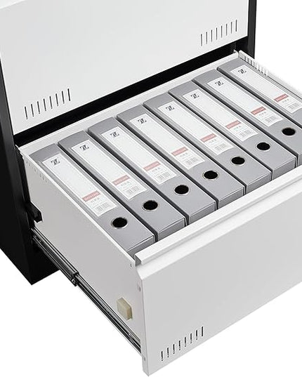 3 Drawer Metal Lateral Lock and Card Holder,Office Vertical Files Storage Cabinets w/Heavy 3 Section Slide Rail & Breathable Holes,for Legal/Letter/A4,Black+White - LeafyLoom