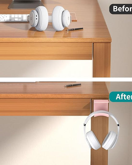 HomeMount Headphone Hook Under Desk - Headphone Holder Under Table, Adhesive Gaming Headphone Stand Hanger Desk Mount for Most Headphone (Pink) - LeafyLoom