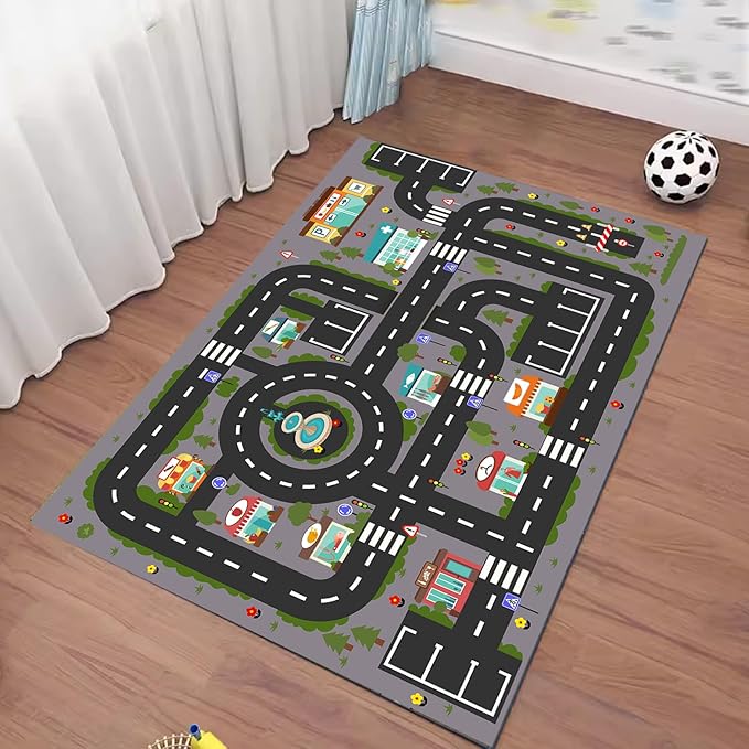Analog ABC Kids Rug Playroom Car Rug Play Mat City Life Road Rug for Cars Fun City Map for Carpet for Bedroom Boys (47 * 70 inches, Night City) - LeafyLoom