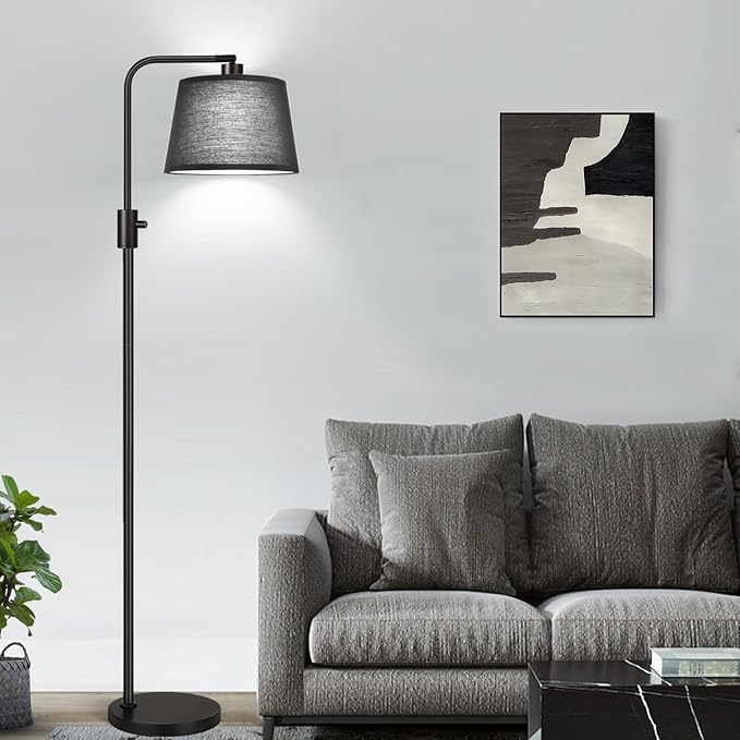 【Upgraded】 Dimmable Floor Lamp, 1000 Lumens LED Edison Bulb Included, Arc Floor Lamps for Living Room Modern Standing Lamp with Black Shade, Tall Lamps for Living Room Bedroom Office Dining Room - LeafyLoom