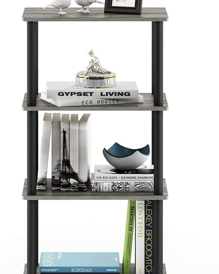 Furinno Turn-N-Tube No Tool 4-Tier Storage Shelf, Narrow, French Oak Grey/Black - LeafyLoom