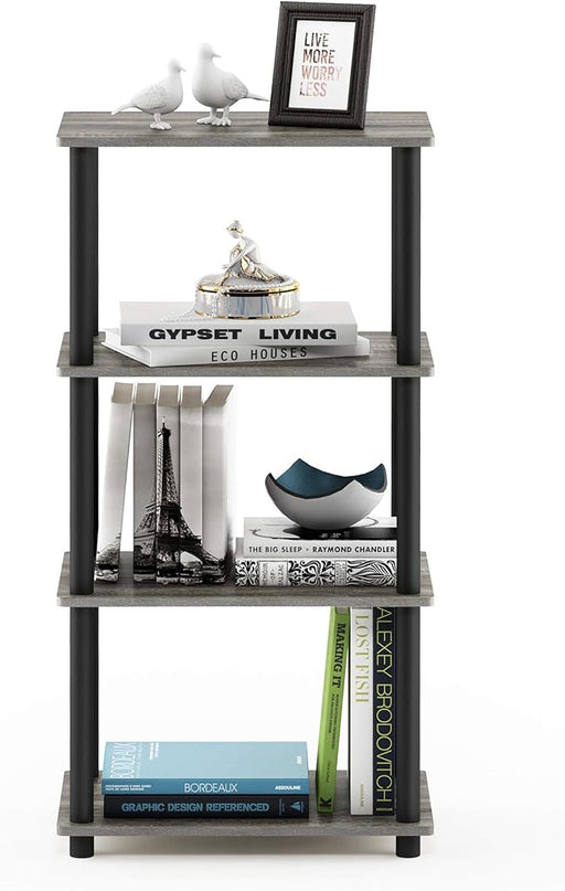 Furinno Turn-N-Tube No Tool 4-Tier Storage Shelf, Narrow, French Oak Grey/Black - LeafyLoom