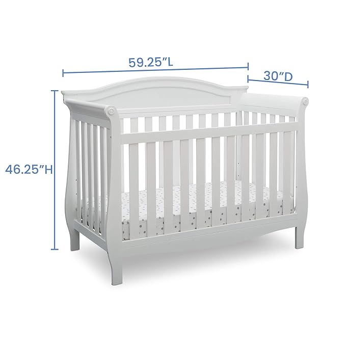 Delta Children Lancaster 4-in-1 Convertible Baby Crib, Bianca White + Serta Perfect Slumber Dual Sided Recycled Fiber Core Crib and Toddler Mattress (Bundle) - LeafyLoom