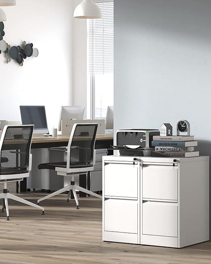 2 Drawer File Cabinet,White Metal Filing Cabinets for Home Office,Vertical File Cabinet with Lock for A4/Letter/Legal Size Files,Assembly Required - LeafyLoom