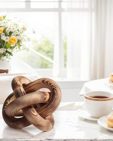 Wood Knot Decor -Coffee Table Decor Shelf Decor Table Books Hand Carved Home Decoration Boho Country Rustic Modern Shabby Chic Style Decor 3 Link Wooden Knot Chain Link Decor (Vintage) - LeafyLoom