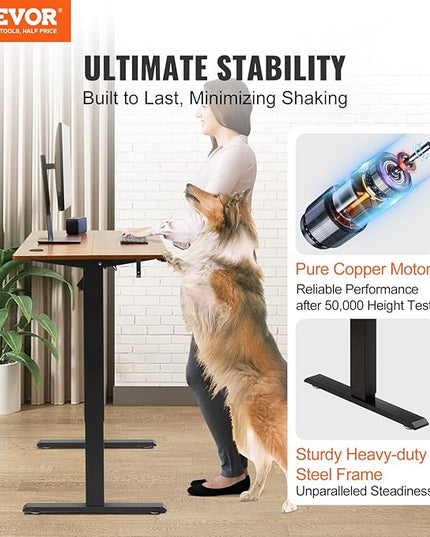 VEVOR Height Adjustable Desk, 55.1 x 23.6 in, 3-Key Modes Electric Standing Desk,Whole Piece Desk Board, Sturdy Dual Metal Frame, Max. Bearing 180 LBS Computer Sit Stand up Desk, for Home and Office - LeafyLoom
