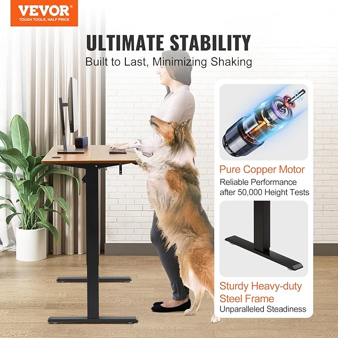 VEVOR Height Adjustable Desk, 55.1 x 23.6 in, 3-Key Modes Electric Standing Desk,Whole Piece Desk Board, Sturdy Dual Metal Frame, Max. Bearing 180 LBS Computer Sit Stand up Desk, for Home and Office - LeafyLoom