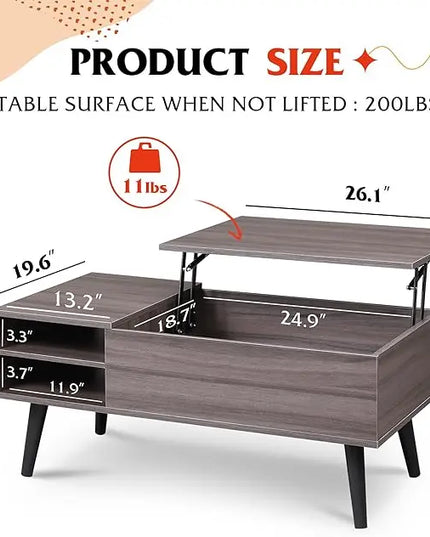 WLIVE Lift Top Coffee Table with Storage for Living Room,Small Hidden Compartment and Adjustable Shelf,Mid Century, Modern ,Wood,Grey - LeafyLoom