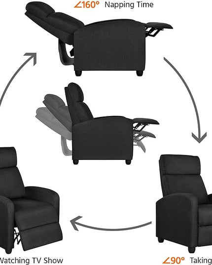 Yaheetech Fabric Recliner Chair Sofa Ergonomic Adjustable Single Sofa with Thicker Seat Cushion Modern Home Theater Seating for Living Room Matte Black - LeafyLoom