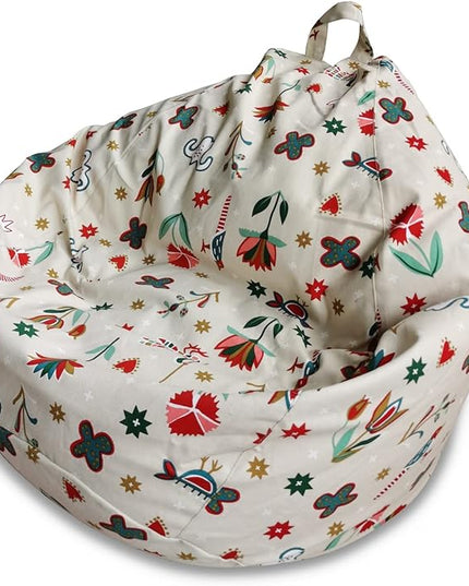 YuppieLife Stuffed Animal Storage Bean Bag Chairs Canvas Cover for Kids(No Filling)/Machine Washable and Durable Toddler Bean Bag Sofa Cover for Room Decor (Kid Painting, 27'') - LeafyLoom