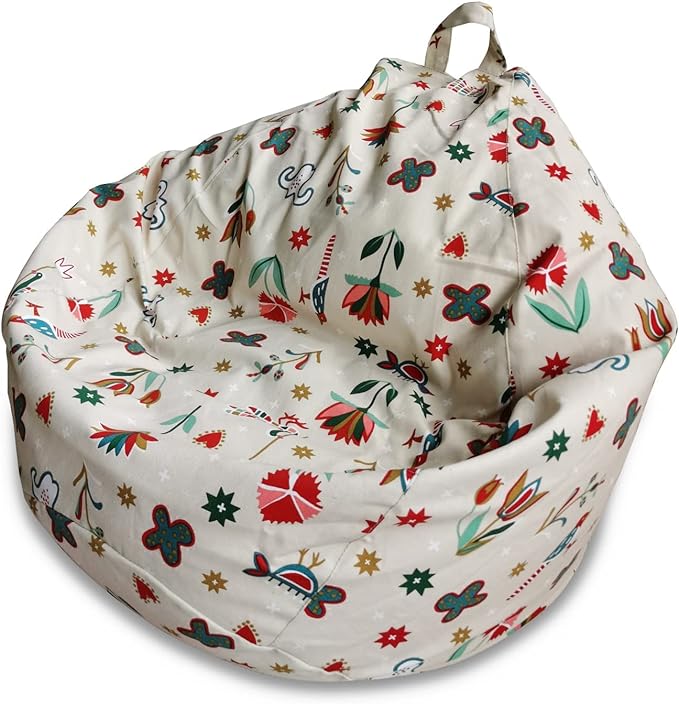 YuppieLife Stuffed Animal Storage Bean Bag Chairs Canvas Cover for Kids(No Filling)/Machine Washable and Durable Toddler Bean Bag Sofa Cover for Room Decor (kid painting, 38”) - LeafyLoom