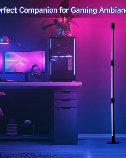 Corner Floor Lamp - Black RGB LED Floor Lamp with Music Sync and 16 Million DIY Colors, App & Remote Control, Color Changing Modern Smart Corner Lamp for Bedroom Living Room - LeafyLoom