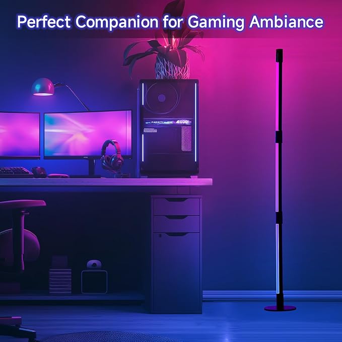 Corner Floor Lamp - Black RGB LED Floor Lamp with Music Sync and 16 Million DIY Colors, App & Remote Control, Color Changing Modern Smart Corner Lamp for Bedroom Living Room - LeafyLoom