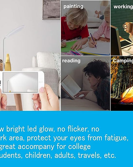 DEEPLITE LED Desk Lamp with Flexible Gooseneck 3 Level Brightness, Battery Operated Table Lamp 5W Touch Control, Compact Portable lamp for Dorm Study Office Bedroom(Set of 2) - LeafyLoom