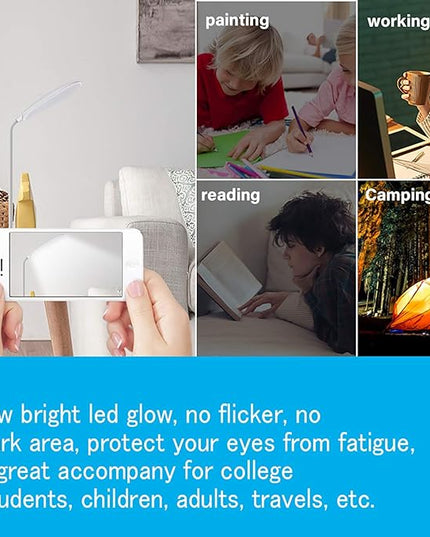DEEPLITE LED Desk Lamp with Flexible Gooseneck 3 Level Brightness, Battery Operated Table Lamp 5W Touch Control,Compact Portable lamp for Dorm Study Office Bedroom,Eye-Caring and Energy Saving - LeafyLoom