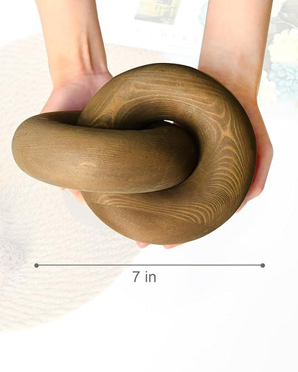 Wood kont Decor Coffee Table Decor for Living Room, Wood Chain Link Decor, Hand Carved Decoration for Home, Modern Farmhouse, Boho and Shelf Object, Brown - LeafyLoom