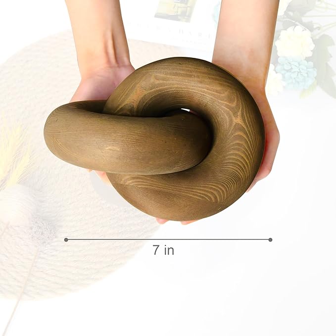 Wood kont Decor Coffee Table Decor for Living Room, Wood Chain Link Decor, Hand Carved Decoration for Home, Modern Farmhouse, Boho and Shelf Object, Brown - LeafyLoom