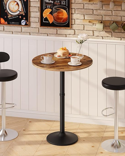 HOOBRO Round Bar Table, 35" Tall Pub Table, Cocktail Table with Base, Stable Counter Table with Non-Slip Base for Narrow Space, Bar Height Table for Kitchen, Easy to Assemble, Rustic Brown BF57BT01 - LeafyLoom