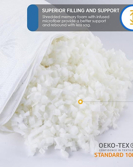 Cooling Bed Pillows for Sleeping 2 Pack, Shredded Memory Foam Pillows Queen Size Set of 2 - Adjustable Pillows for Side Back Sleepers with Cooling Washable Cover, Medium Firm Support Pillows - LeafyLoom
