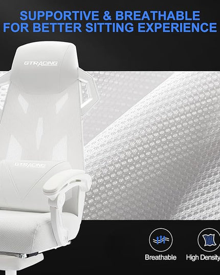 GTRACING Gaming Chair, Computer Chair with Mesh Back, Ergonomic Gaming Chair with Footrest, Reclining Gamer Chair with Adjustable Headrest and Lumbar Support for Gaming and Office (White) - LeafyLoom