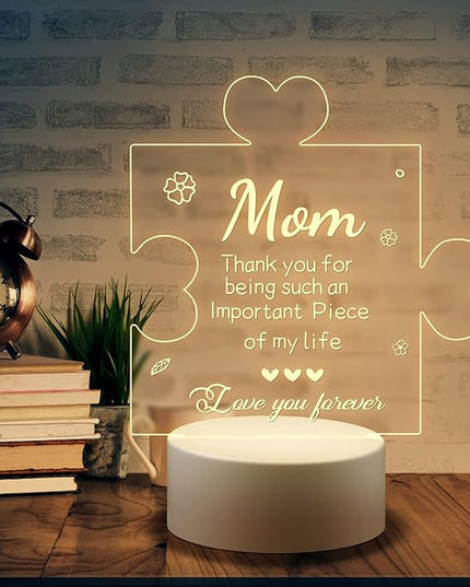Puzzle Night Light Gift for Mom, Mother's Day Gifts from Daughter and Son Night Lamp with Plastic Base, Mom Gifts On Anniversary Christmas Day for Mom - LeafyLoom