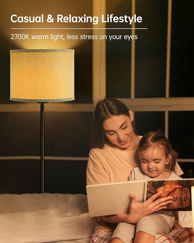 BoostArea Floor Lamps for Living Room, Black Standing Lamp, 58" Tall Lamps, 9W Bright Dimmable Floor Lamps, On/Off Foot Switch, Simple Modern Floor Lamp for Bedroom, Office, Kitchen -Grey Lampshade - LeafyLoom