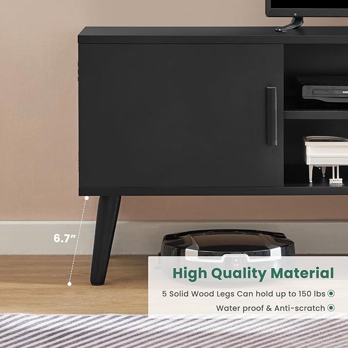 Iwell Black TV Stand for 60 Inch TV, Entertainment Center with Adjustable Shelf, TV Console, Modern TV Stand for Living Room, Bedroom, Black - LeafyLoom