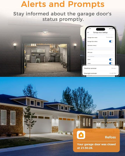 Smart Wi-Fi Garage Door Opener, Compatible with Apple HomeKit, Siri, Alexa & Google Assistant, Carplay, App Remote Control, Only Support 2.4GHz Networks Refoss