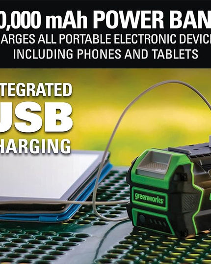 Greenworks 40V (120 MPH / 450 CFM) Axial Blower, 4.0Ah USB Battery (USB Hub) and Charger Included - LeafyLoom