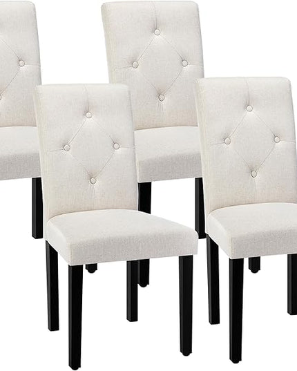 VECELO Upholstered Dining Chairs Set of 4 Modern Fabric and Solid Wood Legs & High Back, Parsons for Kitchen/Living Room-Beige - LeafyLoom
