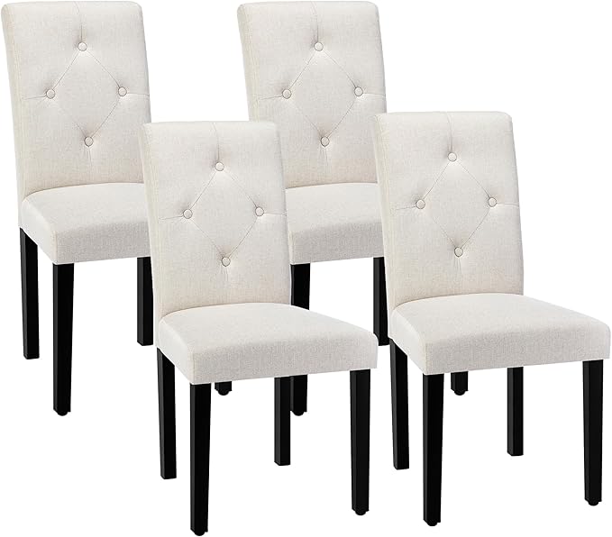 VECELO Upholstered Dining Chairs Set of 4 Modern Fabric and Solid Wood Legs & High Back, Parsons for Kitchen/Living Room-Beige - LeafyLoom